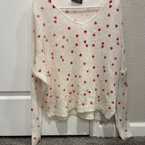 Wooden Ships Cream Sweater with Pink Heart Accents